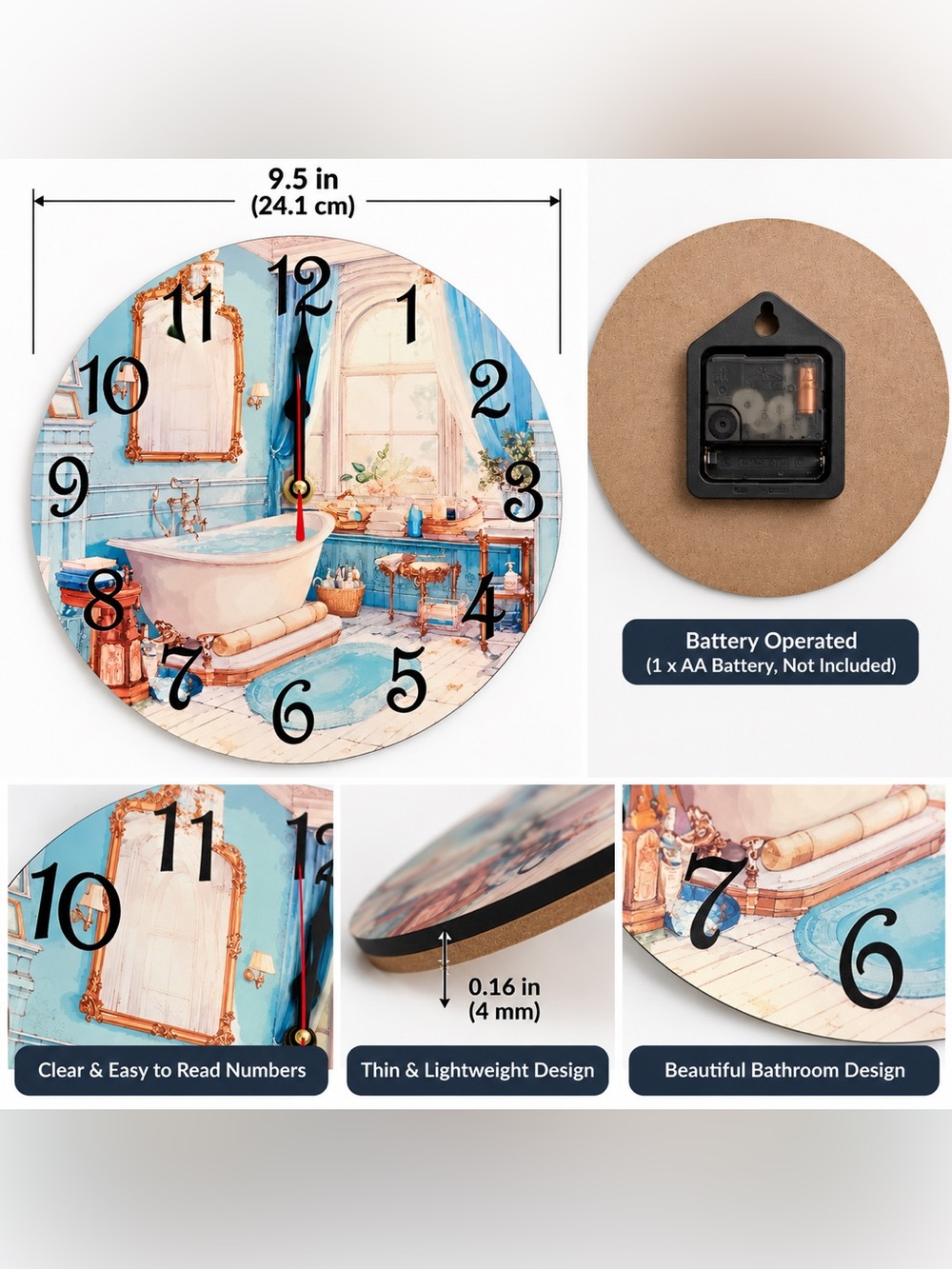 Blue Vintage Bathroom Scene Round Wall Clock